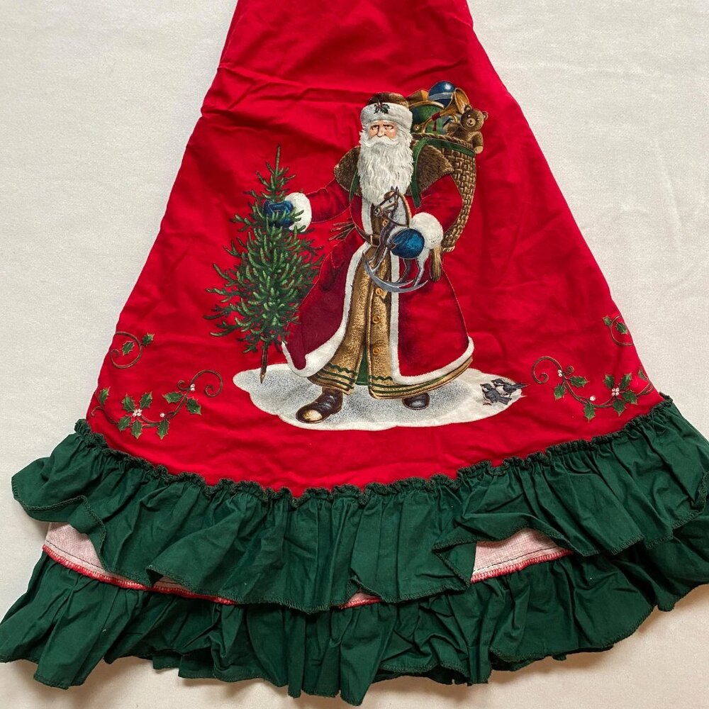 Quilted Christmas Tree Skirt Holiday Decoration Xmas Decor 1990s Antique Santas